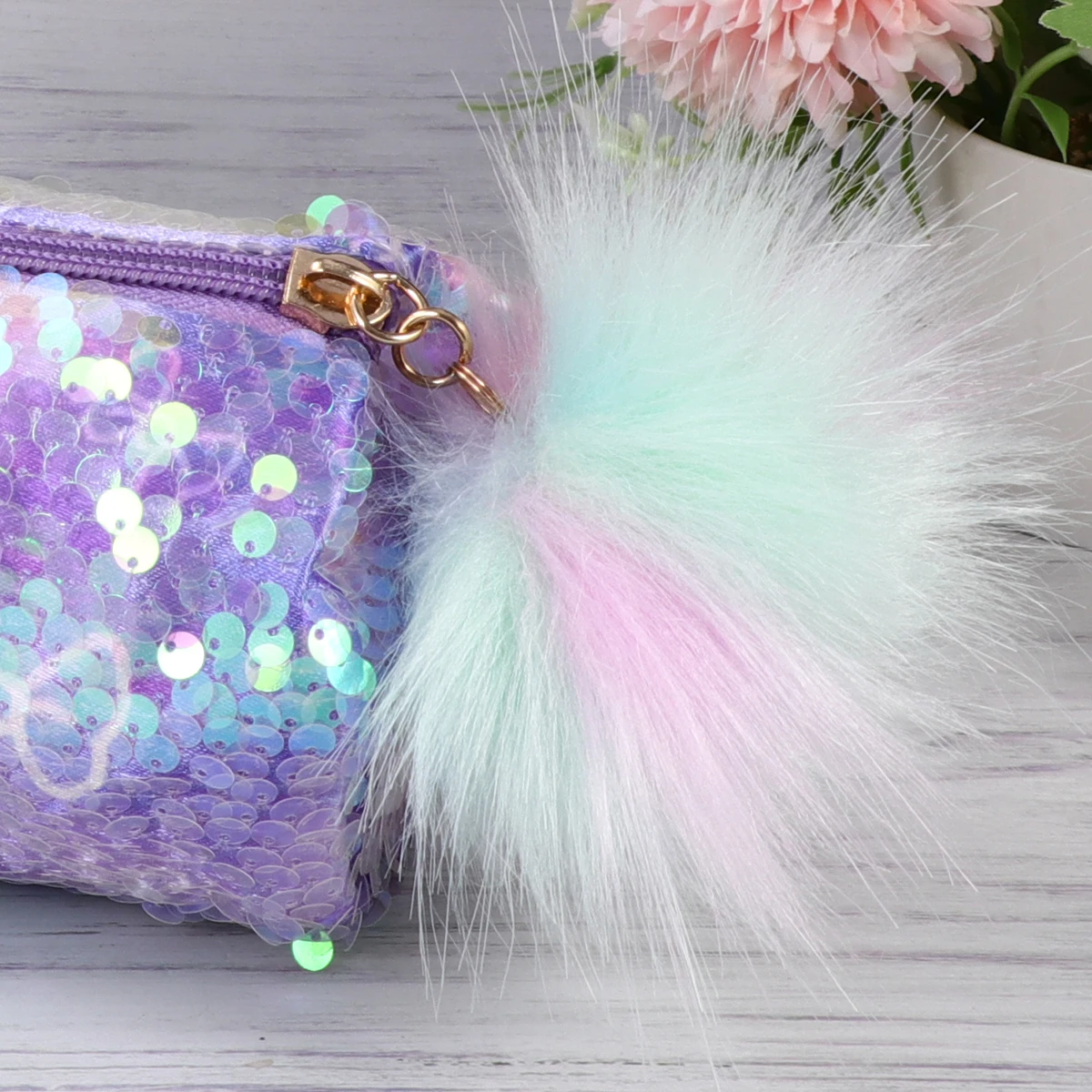 

Pencil Bag Cartoon Case Sequin Makeup Pouch Storage Transparent Purple Girl