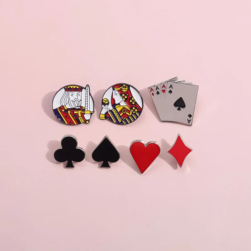 Poker Suit Brooch Spade Club Diamond Heart Enamel Pin Playing Card Vintage Metal Badge Lapel Pin for Jacket Backpack Hat Gift