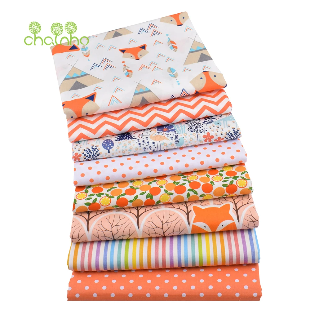 Chainho,Orange Cartoon Printed Twill Cotton Fabric,Patchwork Cloth,DIY Quilting Sewing Home Textiles Material For Baby Children