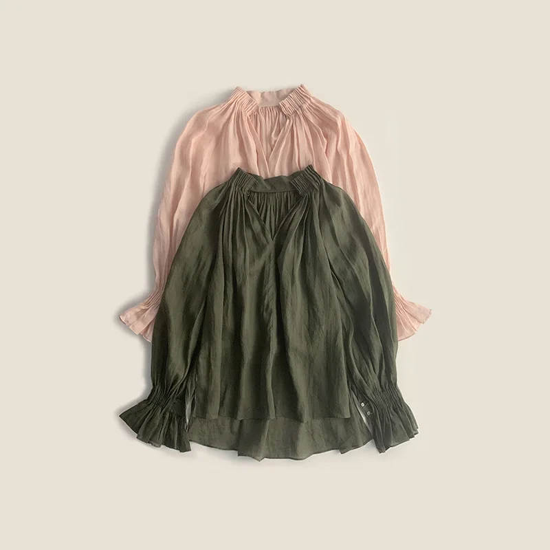 

Withered Micro Flared Cuffs, Shoulder Drop, Ramie Pleated Shirt, Women's Top Woman Clothes Shirts & Blouses Women's Clothes Shir