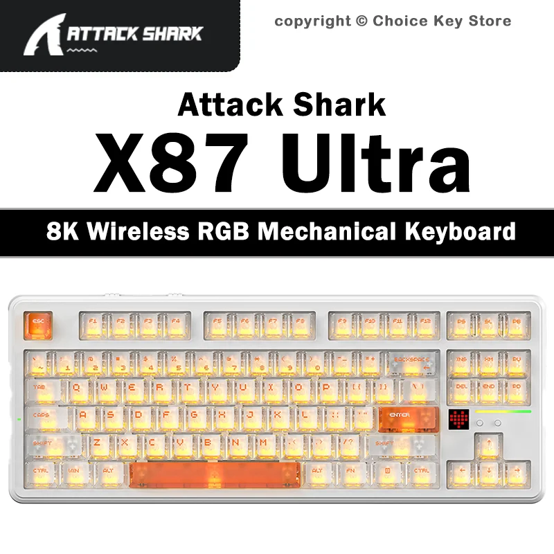 ATTACK SHARK X87 ULTRA 8K Wireless Mechanical Keyboard TKL RGB Hot Swap Gasket Mount Bluetooth 2.4G Wired 10000mAh Large Battery