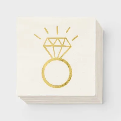 Elegant Gold Foil Wedding Ring Beverage Napkins