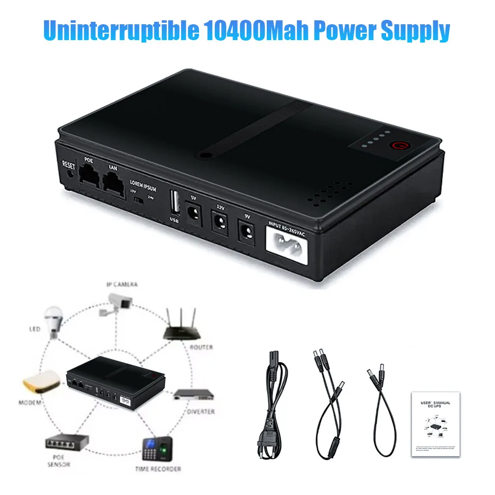 Router UPS Mini dengan adaptor kucing optik, catu daya DC tanpa sakelar, daya cadangan AC 110V 220V ke DC 5V 9V 12V 15V 24V