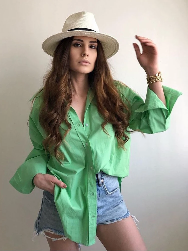 Solid Oversize Cotton Blouse Shirts Fashion Office Ladies Chic Tops Za Tops Blusas Plus Feminino Summer Spring Bluzki Chemise