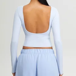 Sexy Women's Long Sleeve Top Yoga Shirts Running T-Shirt Workout Fitness Gym Sports Push-up Top Training Crop Top Solid color