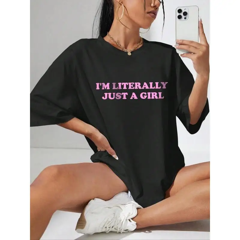 

"I'm Literally Just A Girl T-Shirt for Women | Funny Quote Graphic Tee | Sarcastic Humor Internet Meme Top"