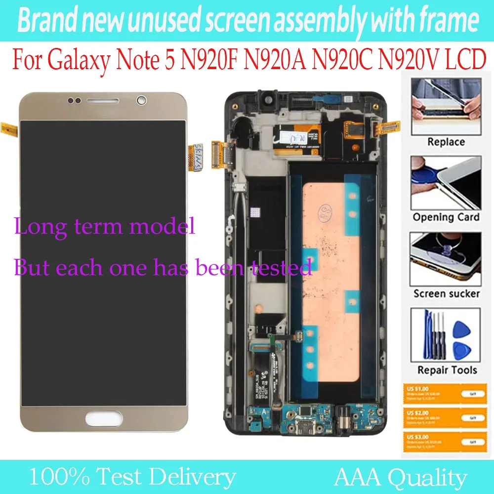 Su5.7\'\' AMOLED LCD For Samsung Galaxy Note 5 LCD Display Touch Screen Digitizer Assesmbly For Samsung Note5 N920A N9200 N92 Test