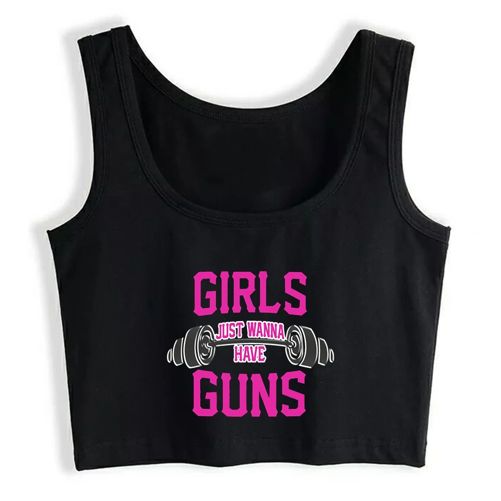 Barbell Graphics Girls Just Wanna Have Design Sexy Crop Top Women's Yoga Sports Fitness Training Tank Tops Cotton Camisole