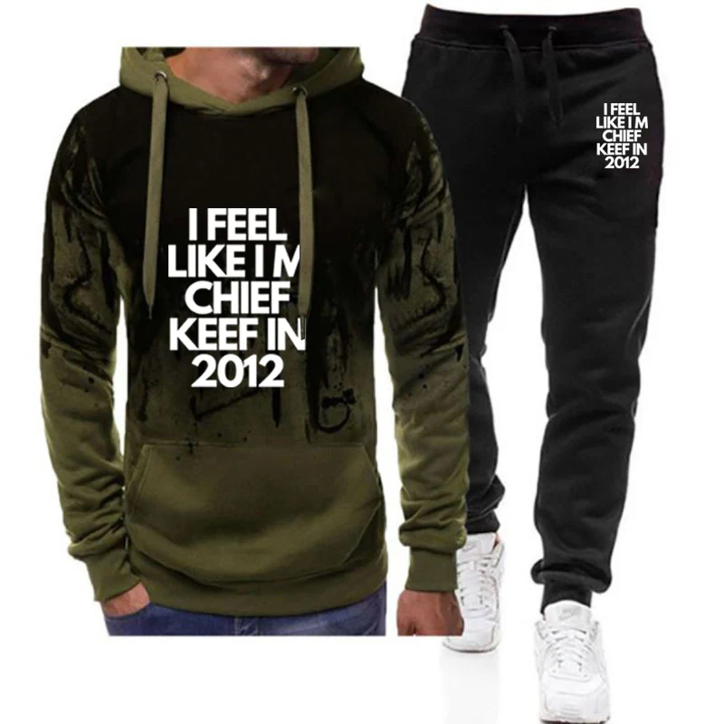 

I Feel Like I'm Chief Keef in 2012 Logo Print Minimalist Style Hooded Drawstring Pullover Hoodies Popular Long Pants Suits