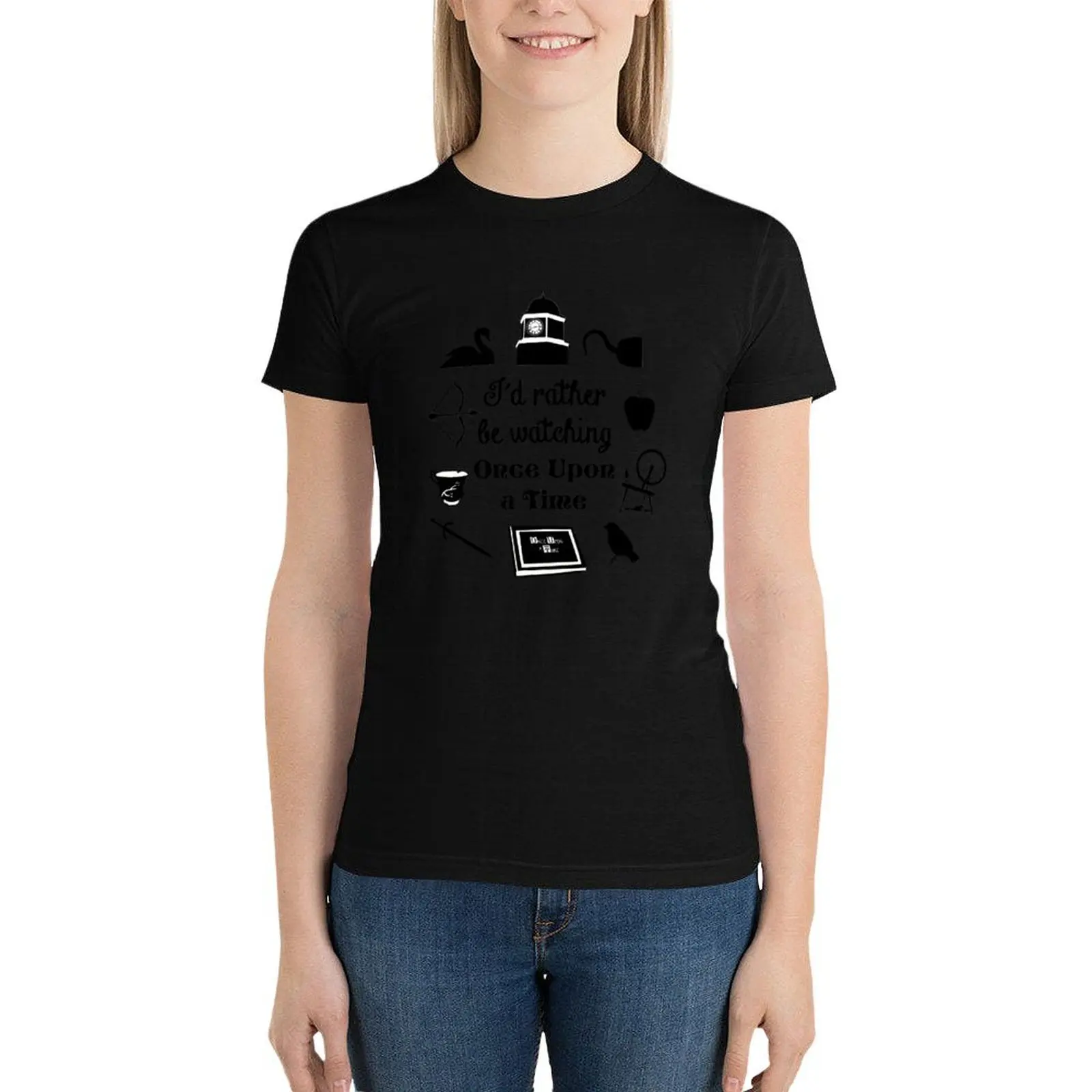 I'd Rather Be Watching Once Upon a Time Icon Design in Black T-Shirt oversized korean fashion t shirts for Women graphic