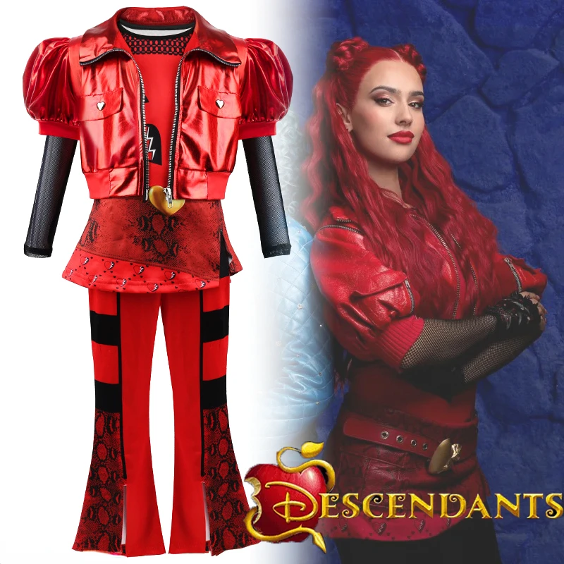 

Musical Play Descendants 4 RED Cosplay Halloween Costume Kid Girl Singer Uniform Coat Full Set Accessory Suit Carnival Outfits