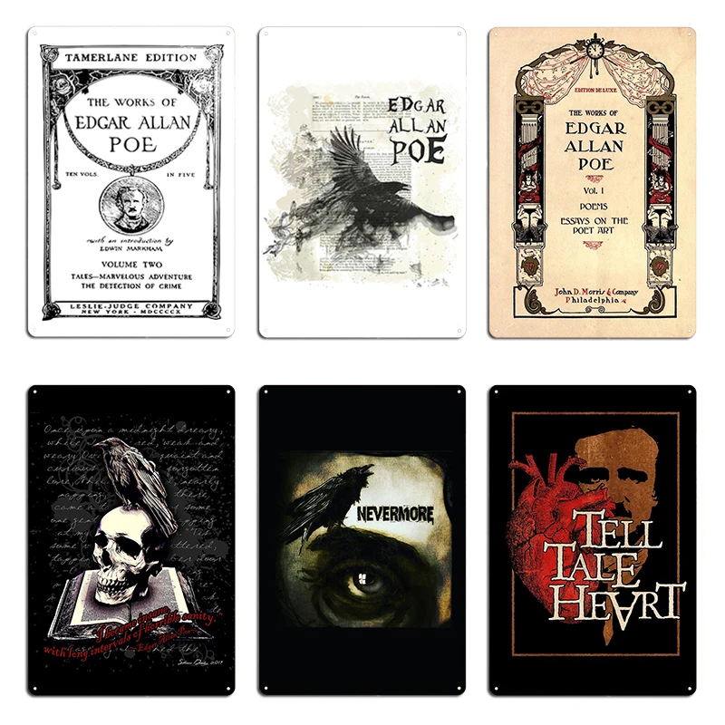 Tales From The Raven Edgar Allan Poe book cover Midnight Dreary Metal Bar Club Pub Design Wall Cave Tin Sign Poster