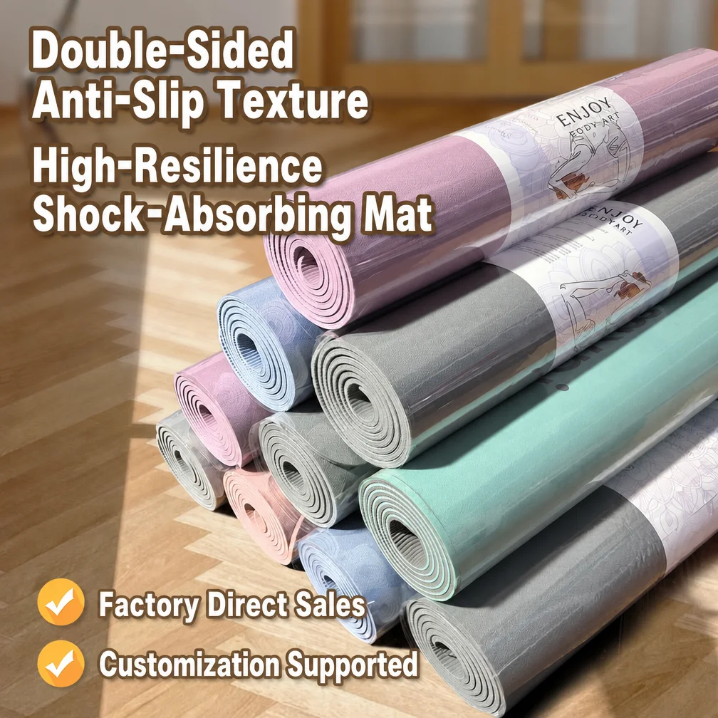 Factory Direct TPE Yoga Mat Non Slip High Rebound Shock Absorbing Alignment Line Fitness Floor Mat Custom OEM