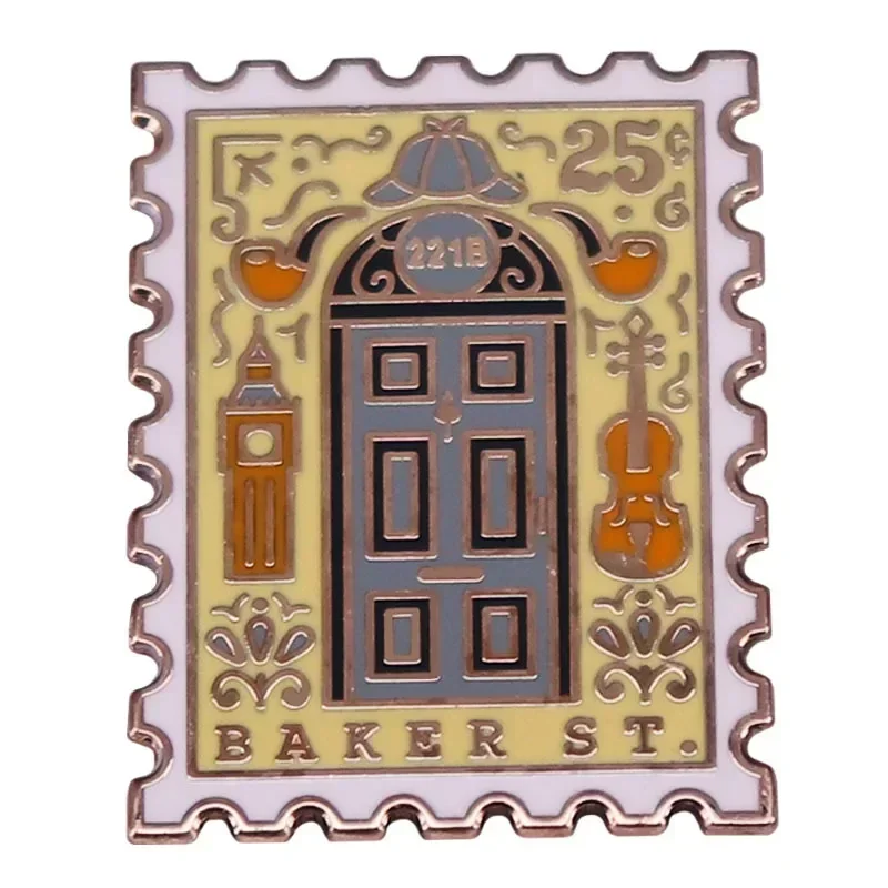 221B Baker Street Stamp hard Enamel Pin Novelty Movie Inspiration Metal Badge Brooch for Jewelry Accessory Gifts Fans