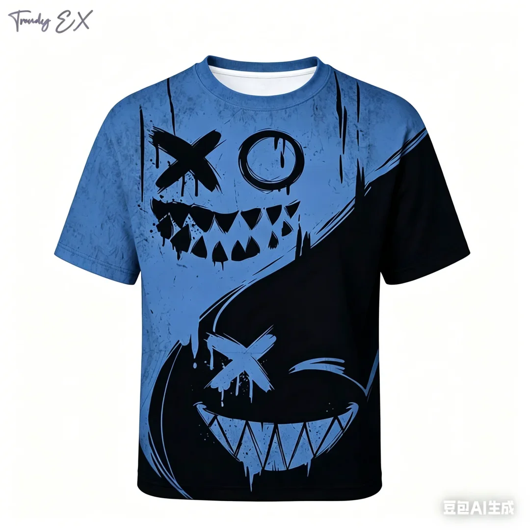 Fashion Street Style Short Sleeve Tops 3d Devil Pattern Printed Men's T-shirt Retro Hip-hop Tee Tops
