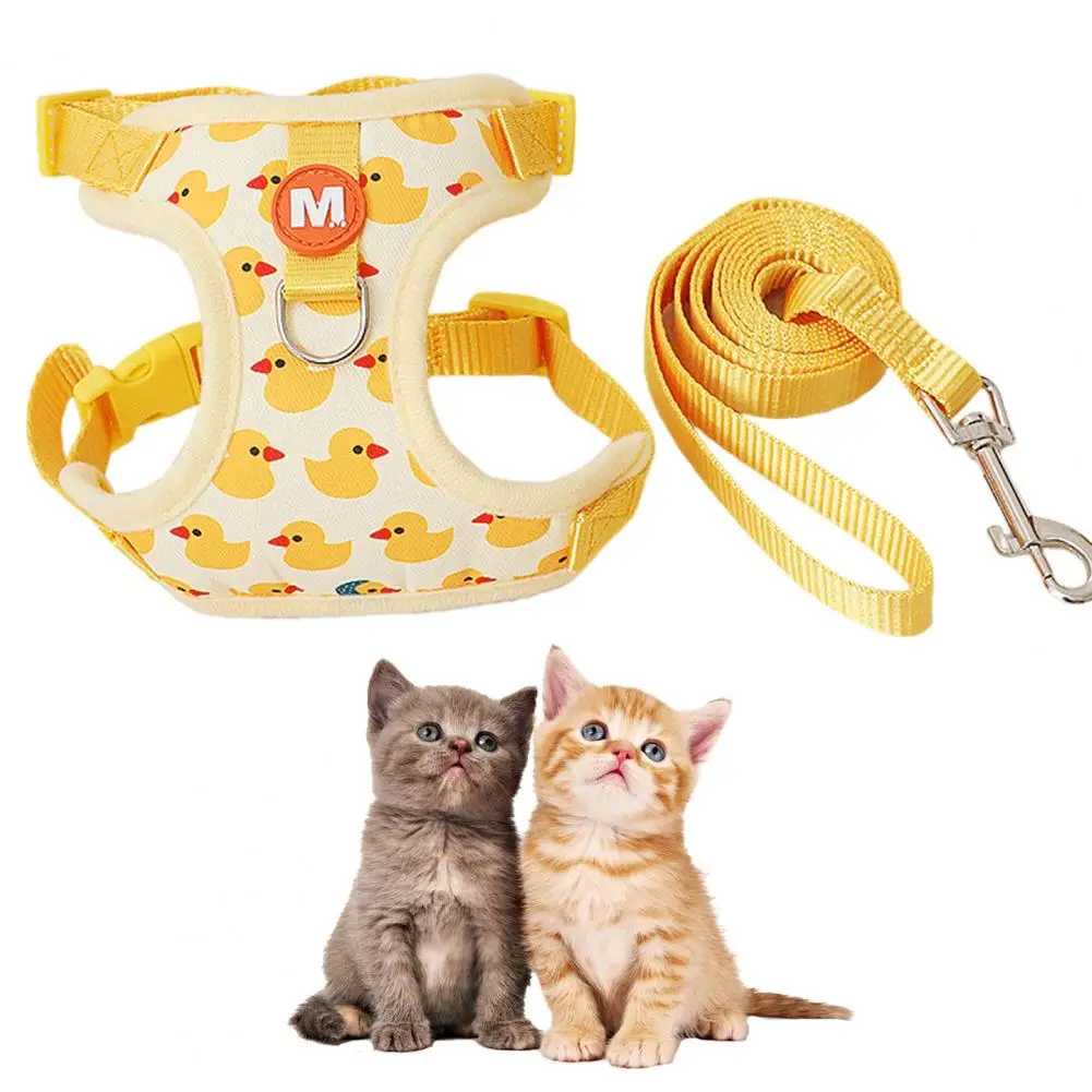 Pet Vest Harness,with Leash,Cartoon Yellow Duck Pattern,Step-in Adjustable Buckle,Small Dog Puppy Cat Chest Harness,Pet Supplies