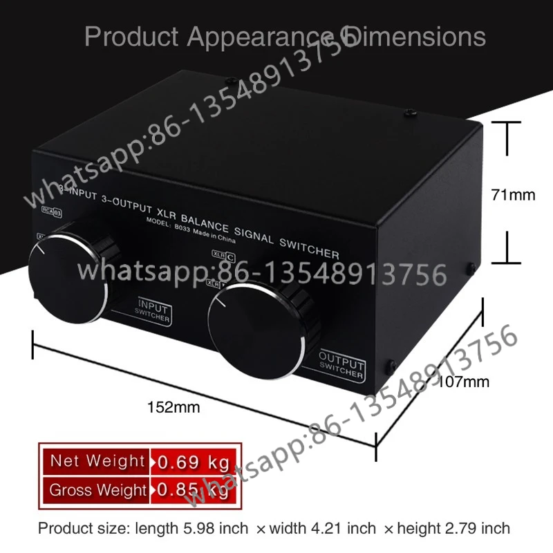 3 in 3 Out Passive Stereo Switcher Fully Balanced XLR To Unbalanced RCA Audio Signal Converter