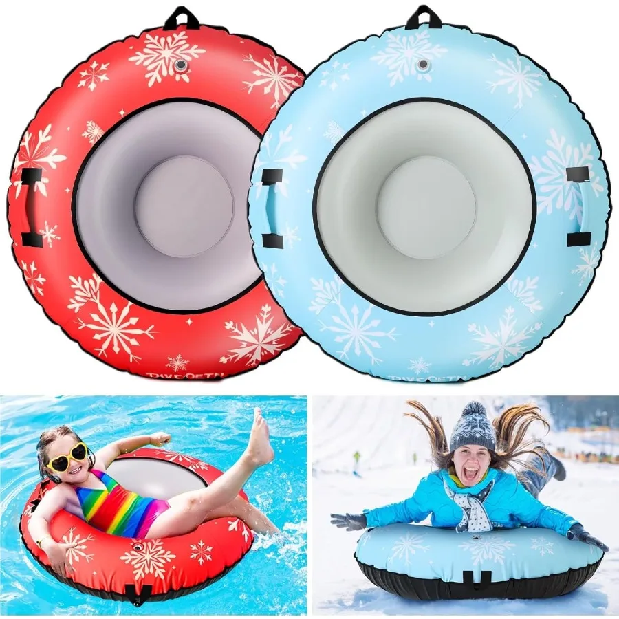 

41.5" Inflatable Snow Tubes for Adults, 1 or 2 Pcs Heavy Duty PVC Snow Tube for Sledding with Canvas Cover Handles Tow Strap Re