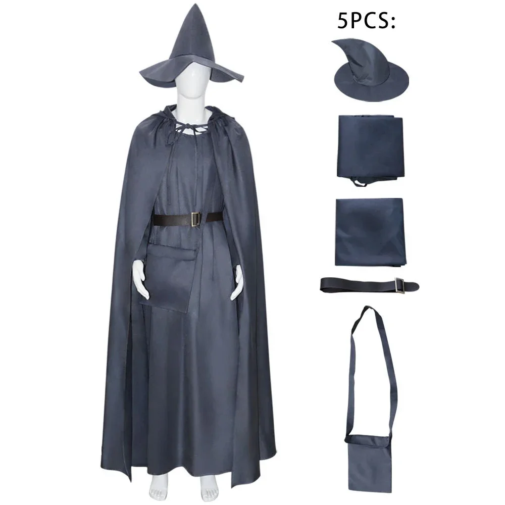 Movie Wizard Sorcerer Cosplay Costume Adult Men Cloak Cape Lining Set Clothes Uniform Halloween Party Outfit