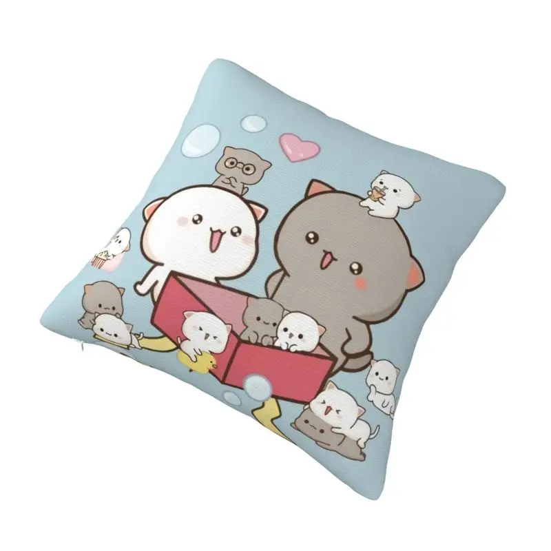 Custom Cute Mochi Peach And Goma Cat Family Pillow Case Chair Cushion Cover Square Pillowcase