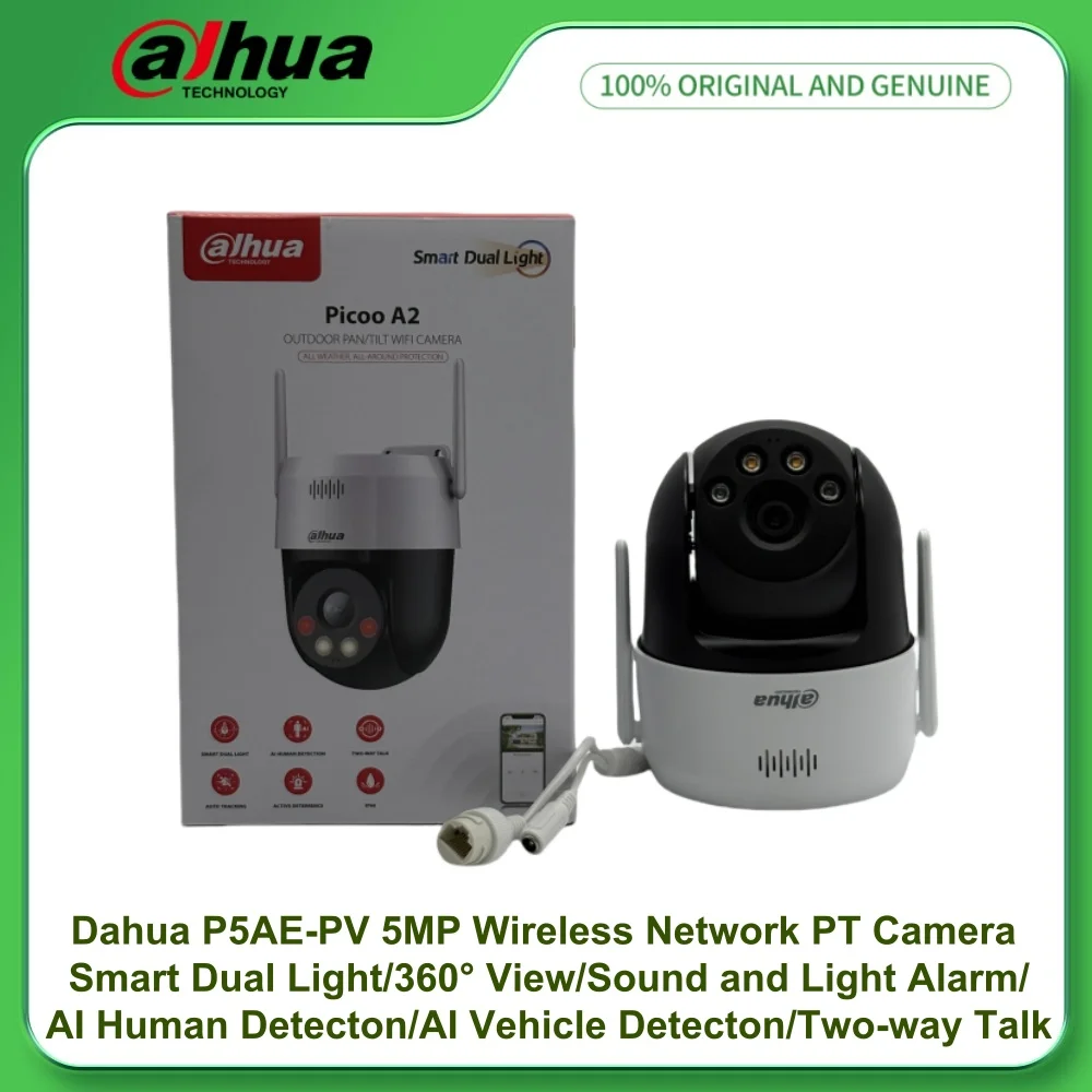 

Dahua DH-P5AE-PV 5MP Wireless Network PT Camera Sound and Light Alarm Human Detecton Vehicle Detecton Two-way Talk SD Card Solt