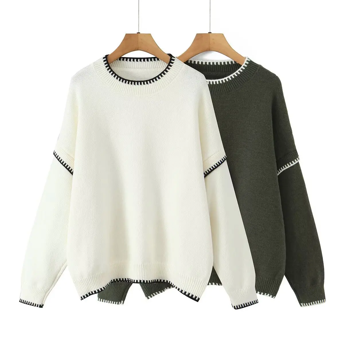 

Contrasting color autumn lazy base loose pullover sweater for women in winter loose long-sleeved sweater