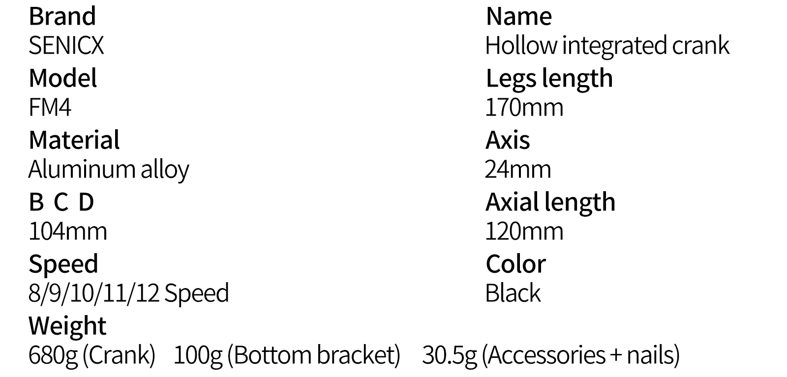 SENICX Fahrradkurbelgarnitur 170 mm 104BCD Einzelkette 32T/34T/36T/38T/40T/42T 8/9/10/11/12Gang Mountainbike Hohlkurbel – Detail 3