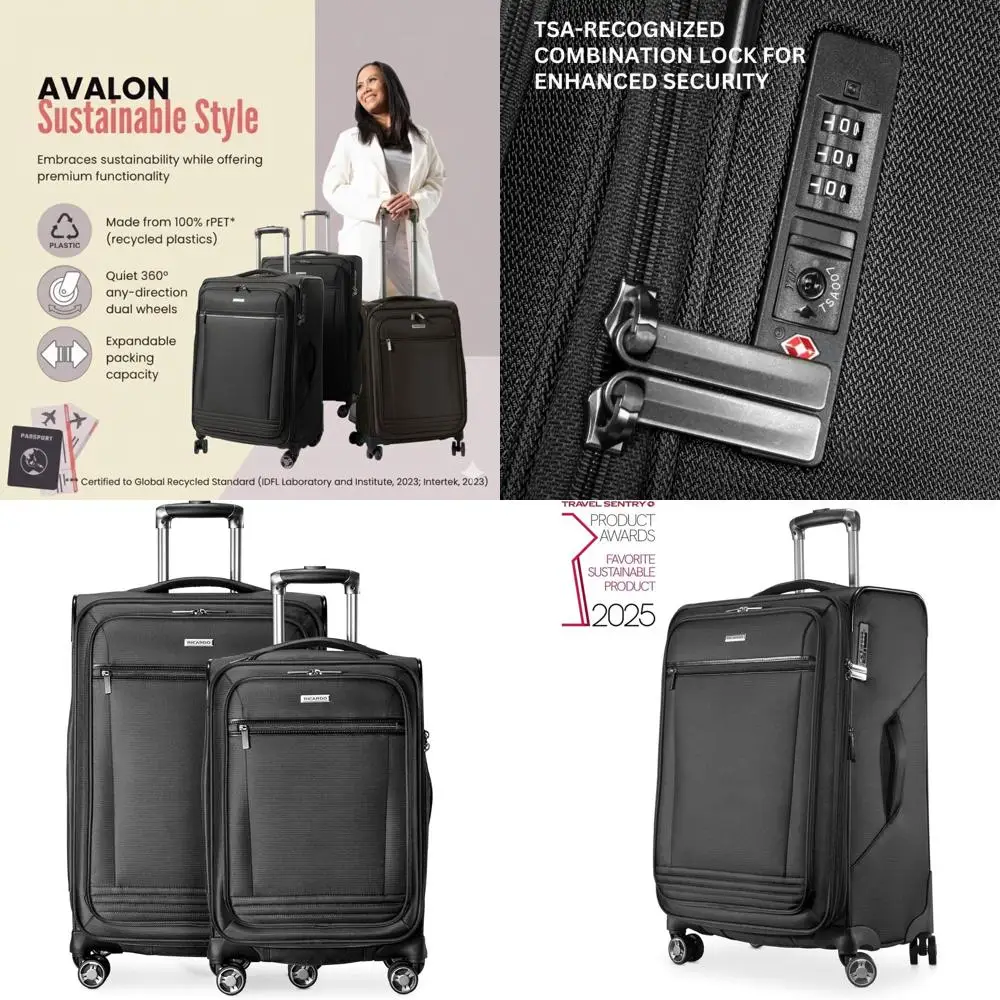 

Eco-Friendly Recycled PET Luggage Set, Lightweight, Expandable, Dual Spinner Wheels, Black, 20 & 24