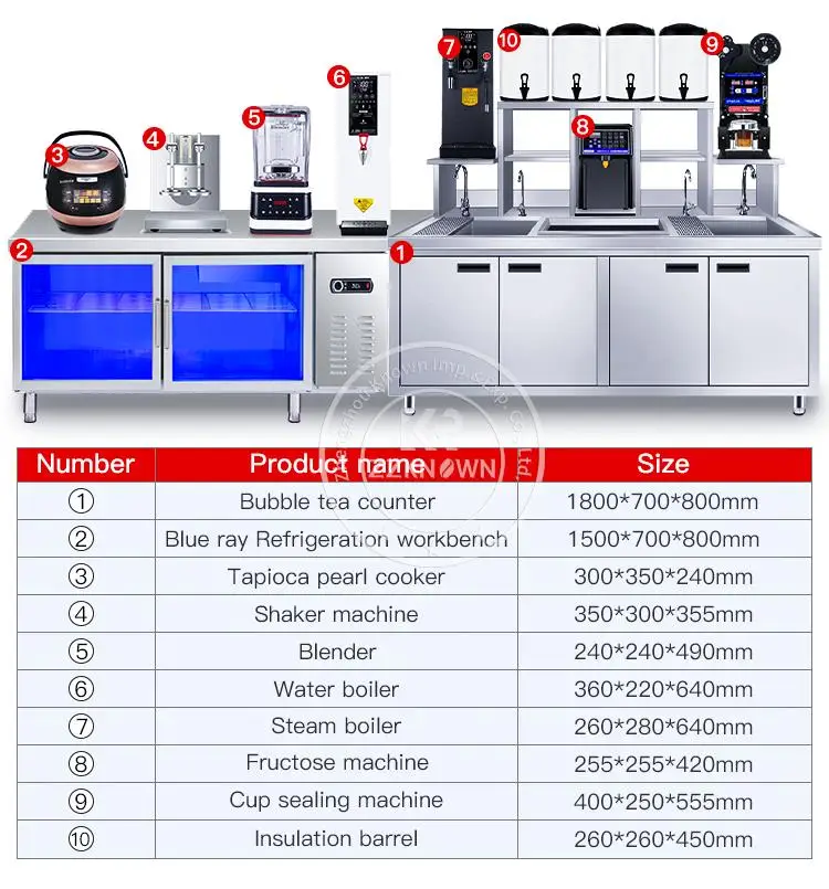 Competitive Product Bubble Tea Shop Counter With Blue Light Freezer All Set Boba Tea Machines For Milk Tea Shop