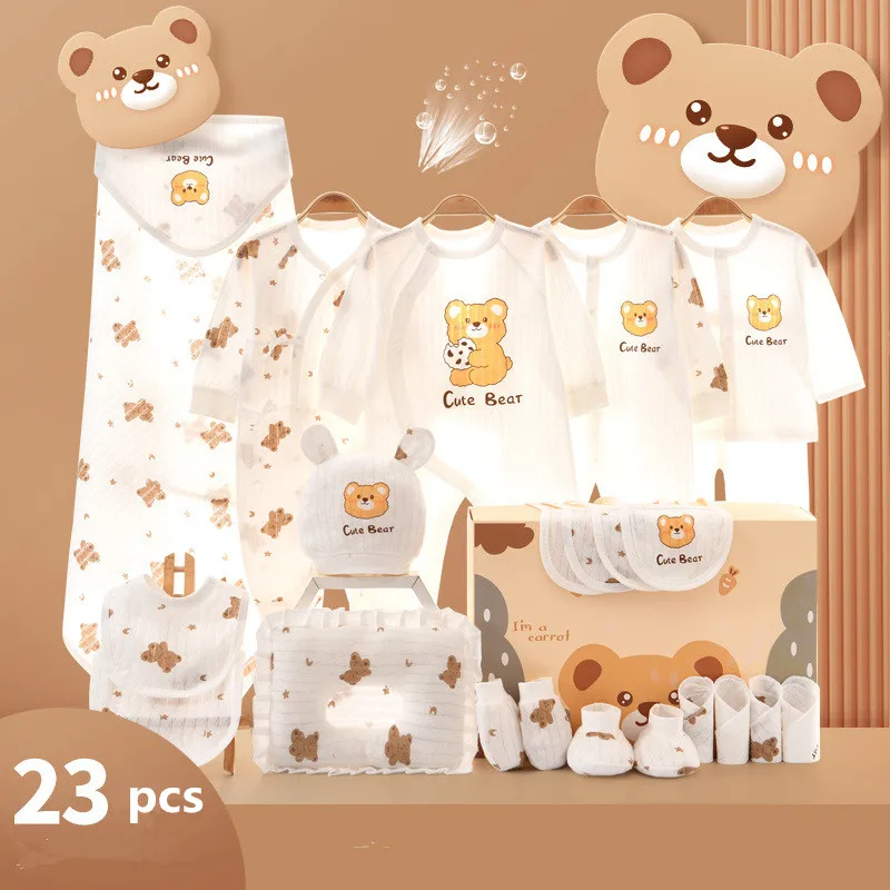 25/23/20 pieces/lot Newborn Baby Clothes Sets For Girls Boys 100% Cotton Infant Summer Clothes Outfits Baby Rompers Hat Bibs