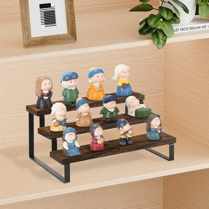 3 Tier Wooden Display Riser Cupcake Stand Perfume Makeup Mini Figure Holder Kitchen Counter Spice Rack Organizer Shelf