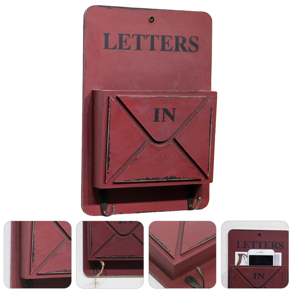 

Wooden Mail Key Holder Wall Mount Storage Shelf with 2 Hooks for Keys Letters Home Organizer Home Shelf Storage Rack