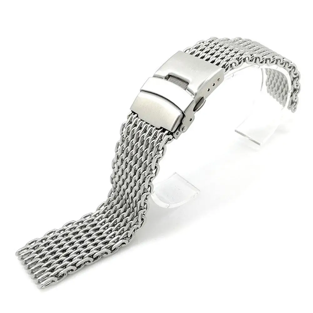 18//24mm Stahl Dive Shark Mesh für Mailänder Uhren armband Armband Weben Doppel Snap Strap