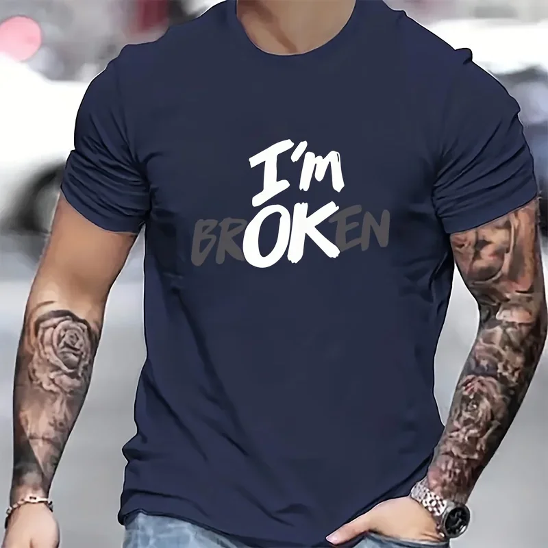 Summer Men's Women Kids Pure Cotton Casual Fashion I'm Broken Letter Printed Loose Round Neck Short Sleeved T-shirt Top