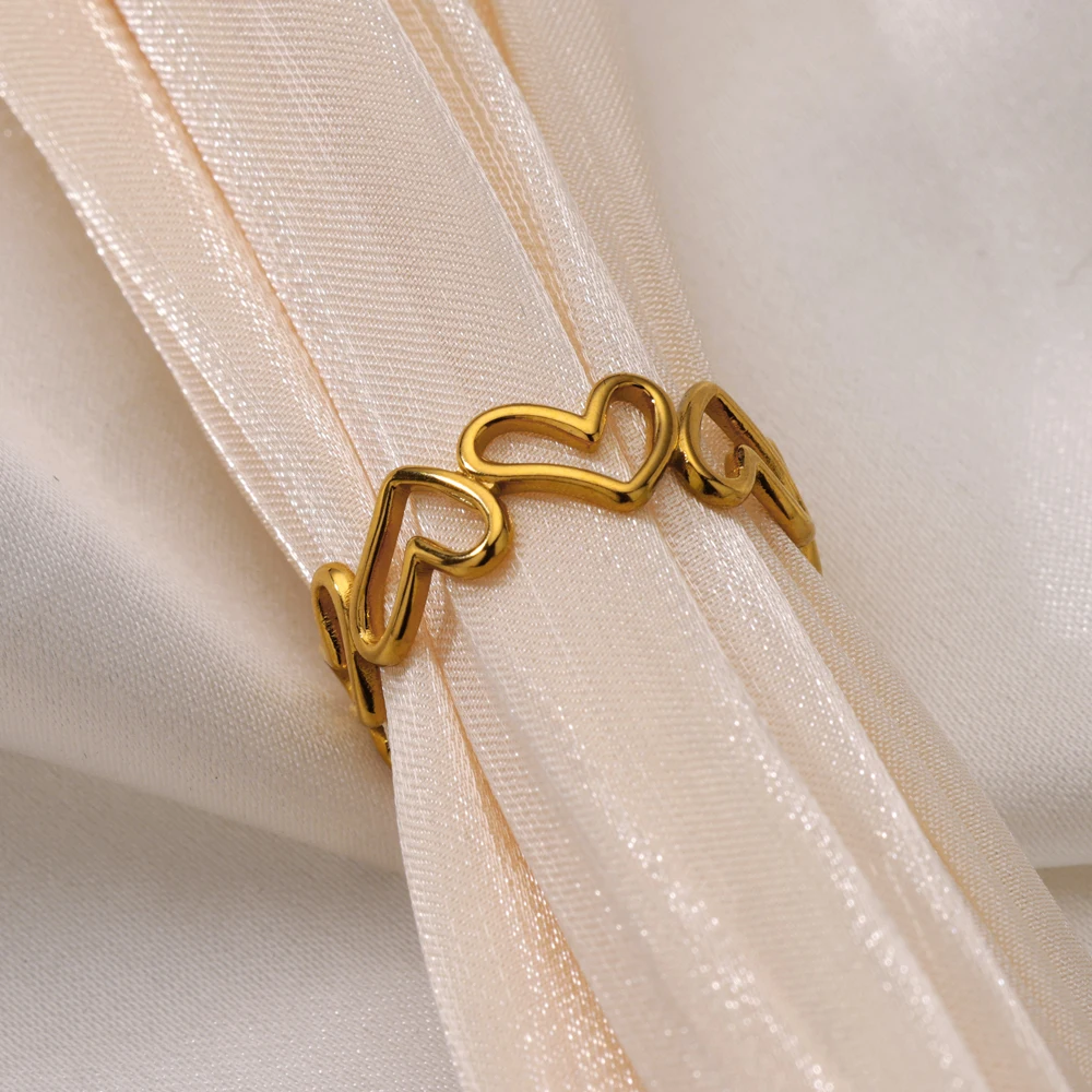 316L Stainless Steel Gold Plated Heart Flower Rings For Women Men Open Adjustable Ring Gothic Punk Aesthetic Jewelry 2024 New