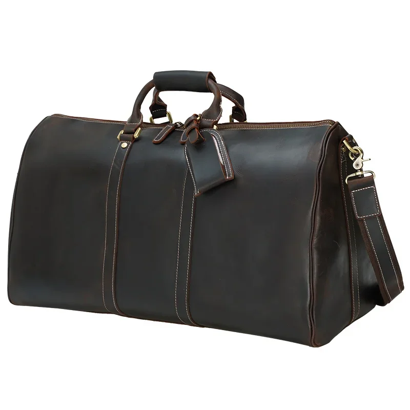 High Quality Classic Style Large Capacity Real Leather Luggage Bag Genuine  Duffel  For Travelling