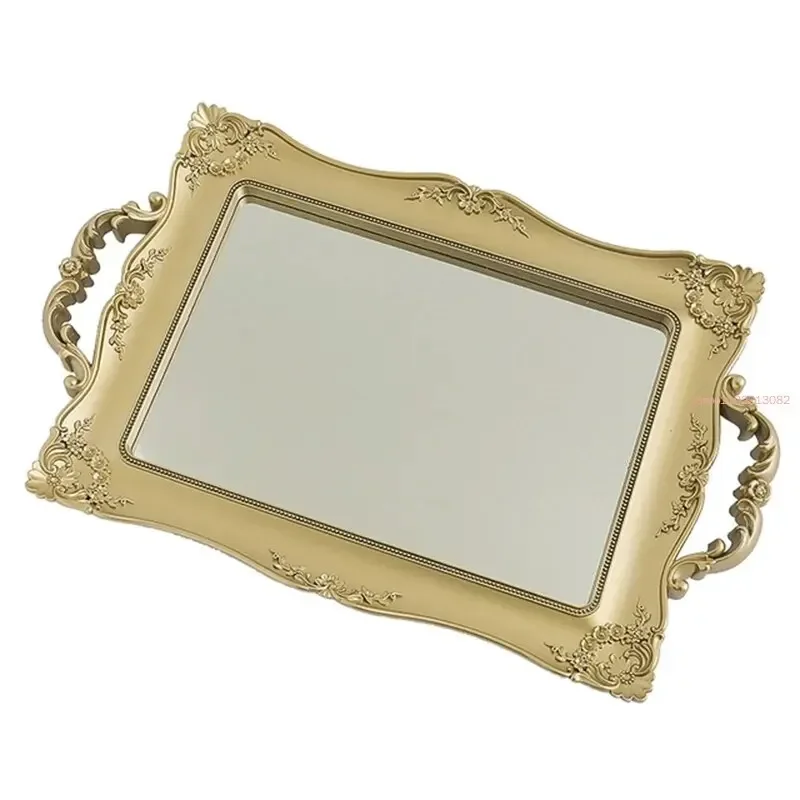 2022 New Vintage Decorative Glass Mirror Tray Fruit Jewelry Display Storage Plate Desktop Ornaments Suitable For