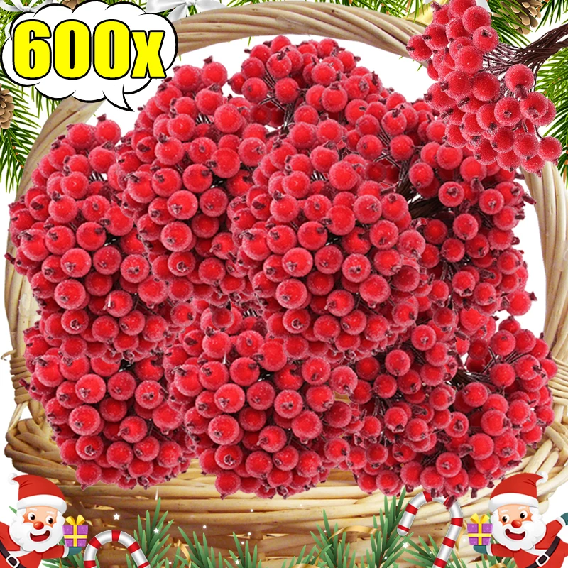 

500/20Pcs Christmas Artificial Berries Mini Fake Fruit Garland Frosted Holly Berry DIY Wreath Xmas Tree Party Flower Decoration