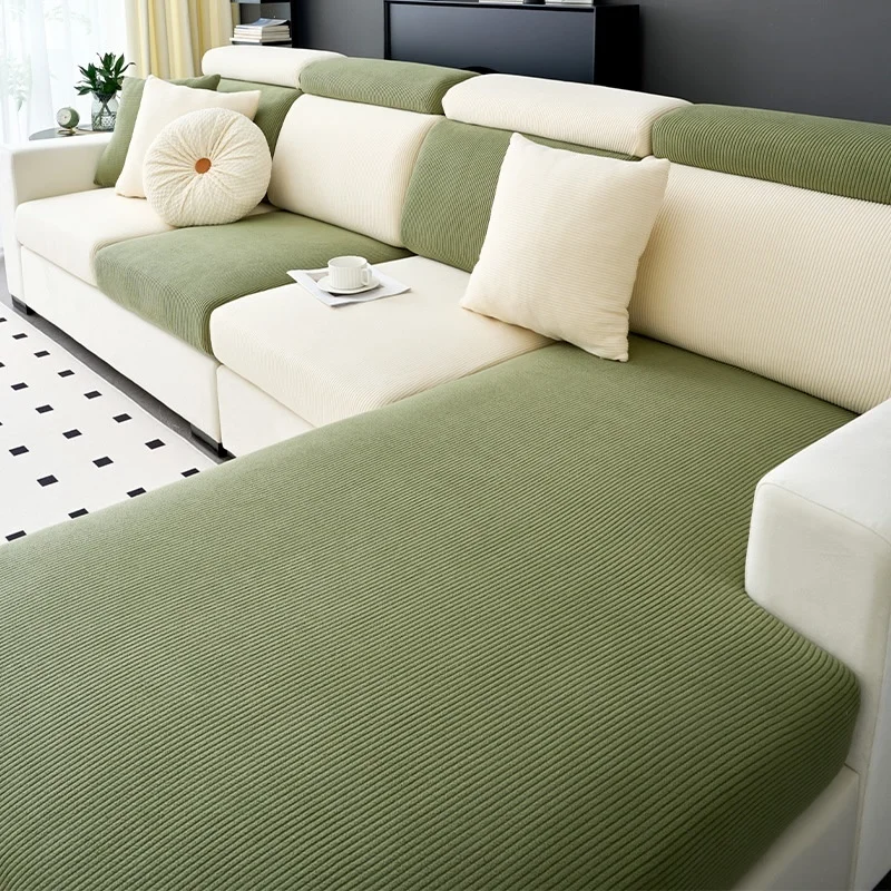 Minimalist Corduroy Sofa Cover Full Wrap Universal Couch Cushion Covers L-shape Chaise Lounge Slipcover Dustproof Protector