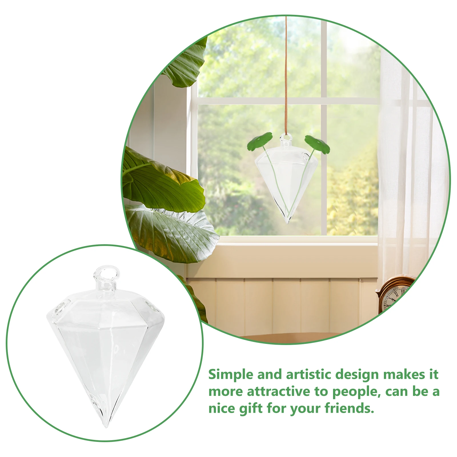 

2Pcs Hanging Glass Vase Transparent Modern Hydroponic Plant Container Decorative Clear Flowerpot for Home Garden