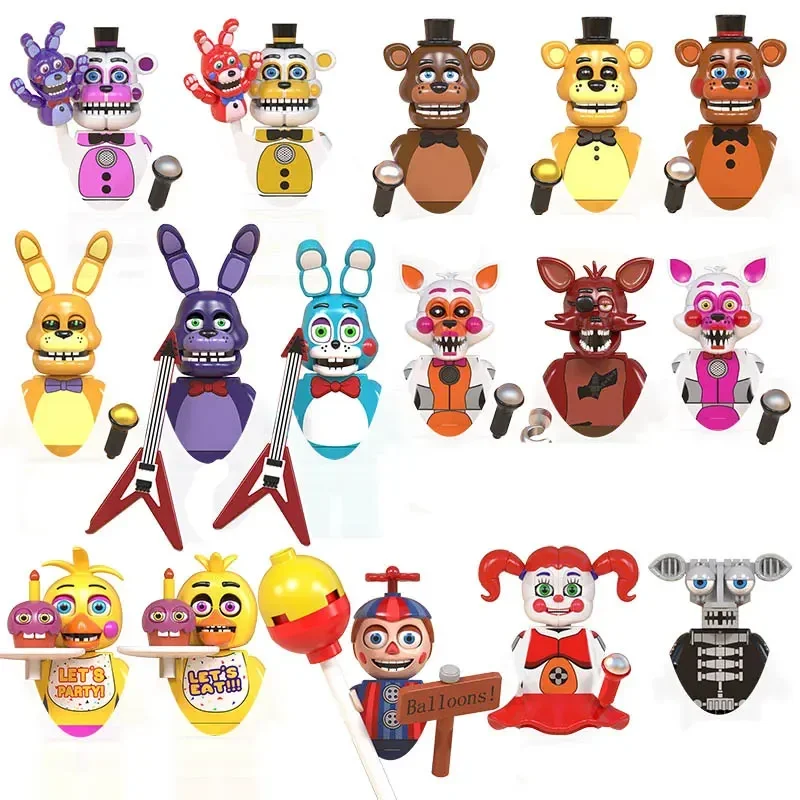 WM6074 WM6097 Mini Bricks FNAF Game Figure Chica Bonnie Foxy Freddy Bear Nightmare Boy Baby Skeleton Thriller Assembly Toys Gift