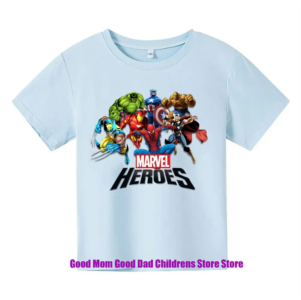 Marvel Superhero Cartoon T-shirt for Children, Casual Sports Clothing, Loose, Comfortable and Beautiful, 2024