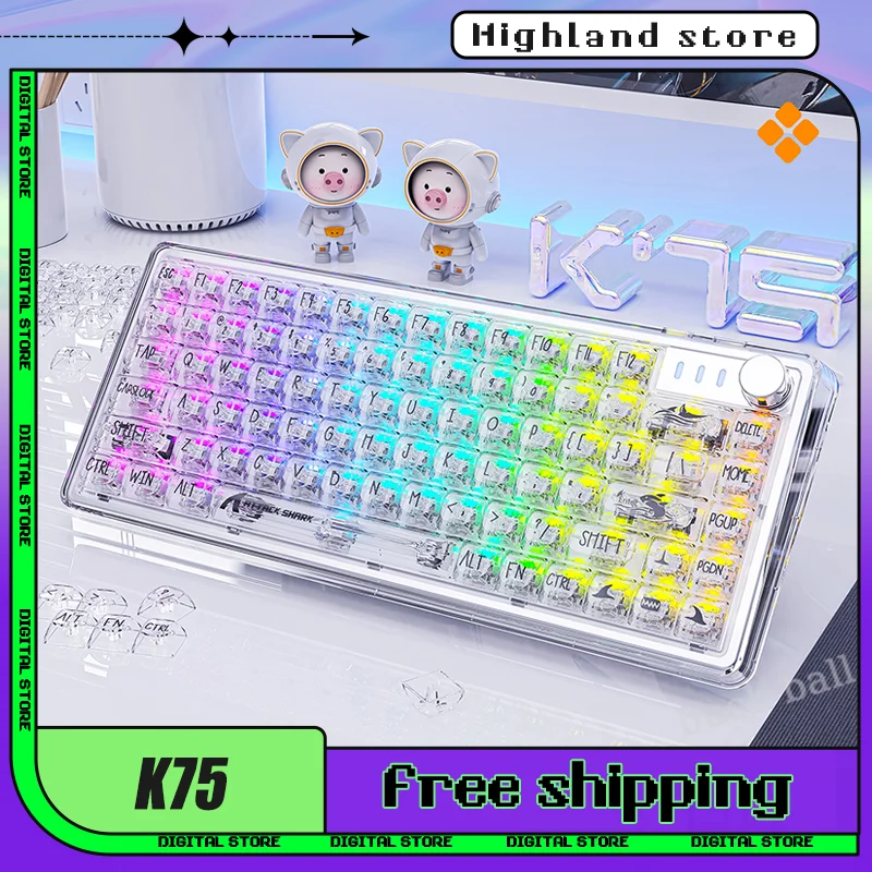 

Attack Shark K75 Transparent Wired Keyboard 81Key Gamer Mechanical Keyboard Hot Swap RGB Backlit Gaming Customized Keyboard Gift