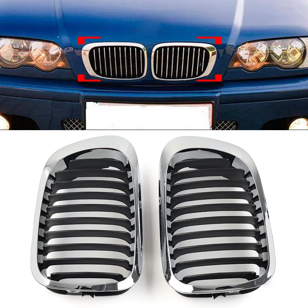 Car Front Bumper Kidney Grille Left+Right 2Pcs Accessories For BMW 3 Series E46 2-Door Coupe Cabriolet 1999 2000 2001 2002