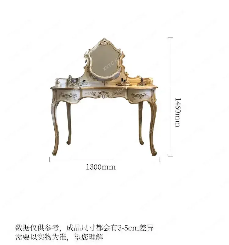 SSLl  Retro Solid Wood Dresser, Antique Style With Mirror Gold-painted Makeup Table, Villa Engraved Makeup Table