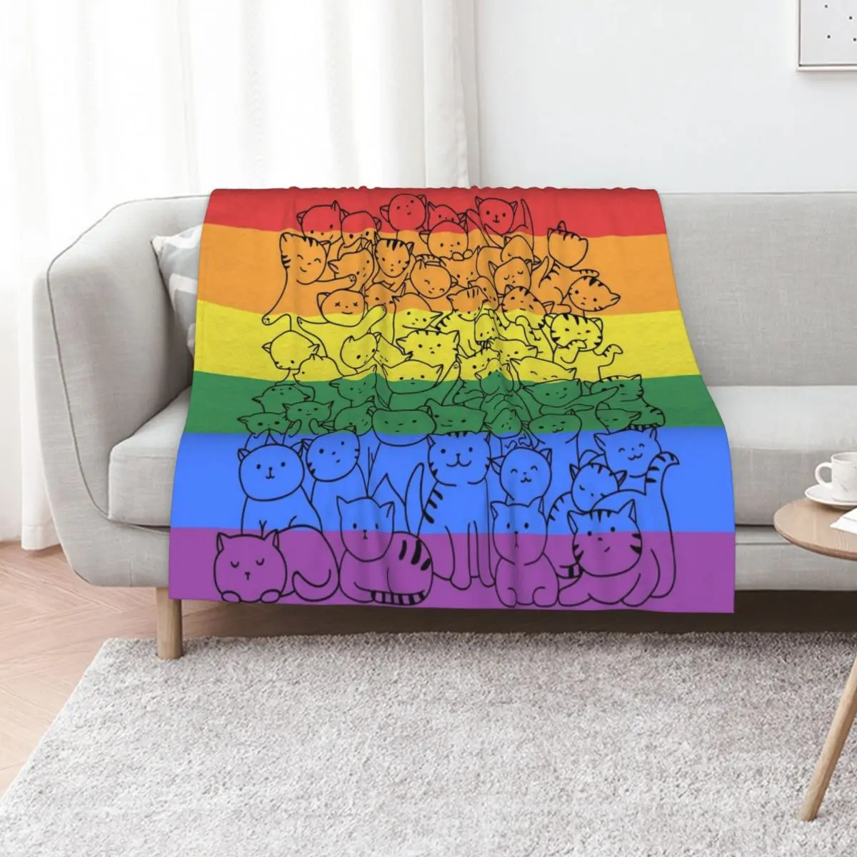 

Rainbow Gay Cat Pride Flag Throw Blanket Hairys Polar Multi-Purpose Tourist Blankets