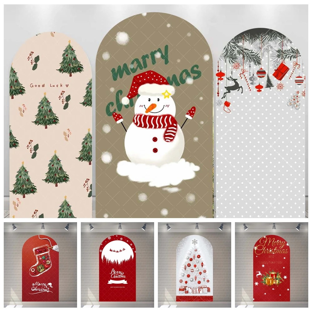 

Merry Christmas Cartoon Snowman Christmas Tree Aldult Kids Family Party Arch Backdrop Custom Studio Decor Photo Props Background