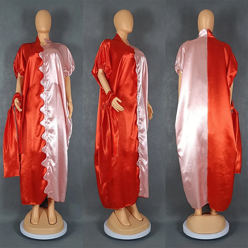 Abito da donna a blocchi di colore in raso africano taglie forti Medio Oriente Abito lungo in stile musulmano etnico