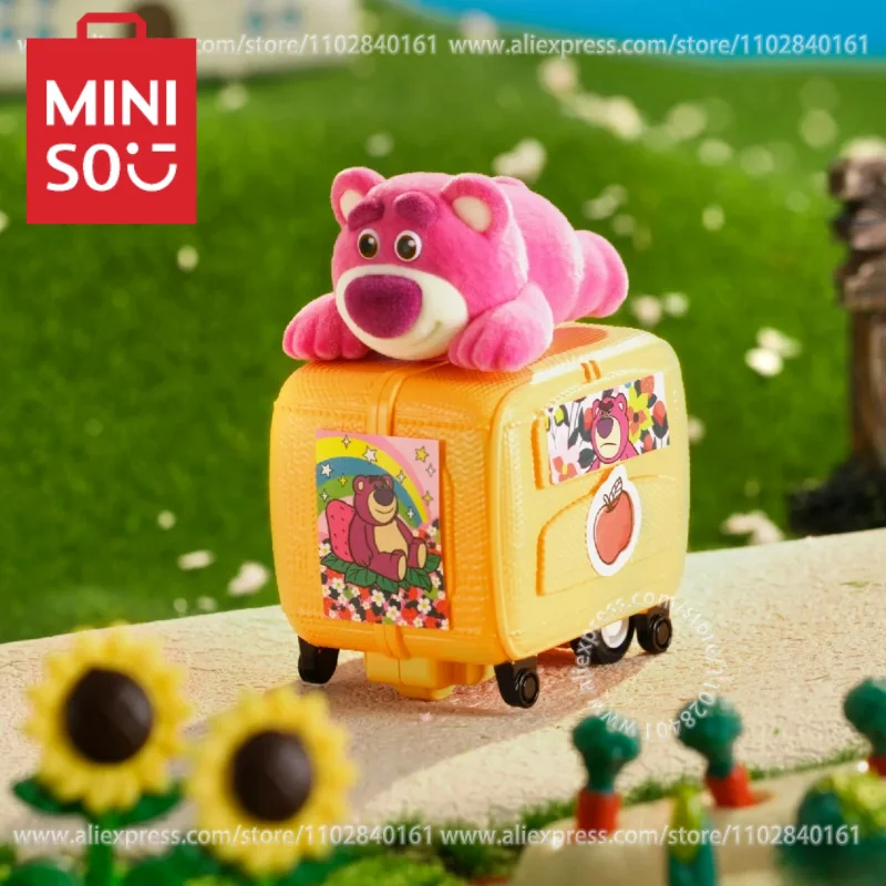 MINISO Blind Box Disney Sweetheart Lotso Luggage Series Flocked Doll Cartoon Toy Cute Model Birthday Gift for Children Ornaments