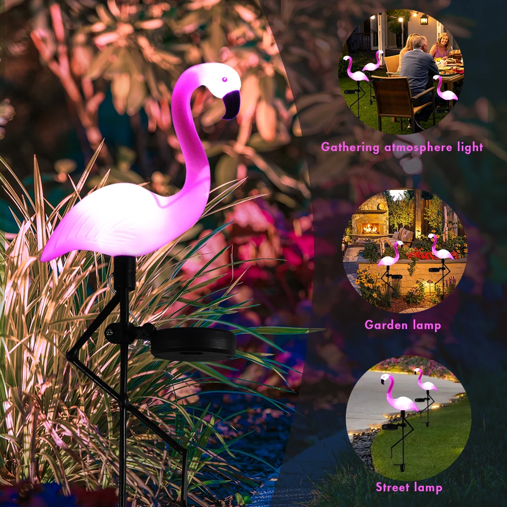 Solar Flamingo Garden Decor Outdoor Waterproof Landscape Lights Villa Lawn Lamp Patio Walkway Lights Holiday Pathway Decoration